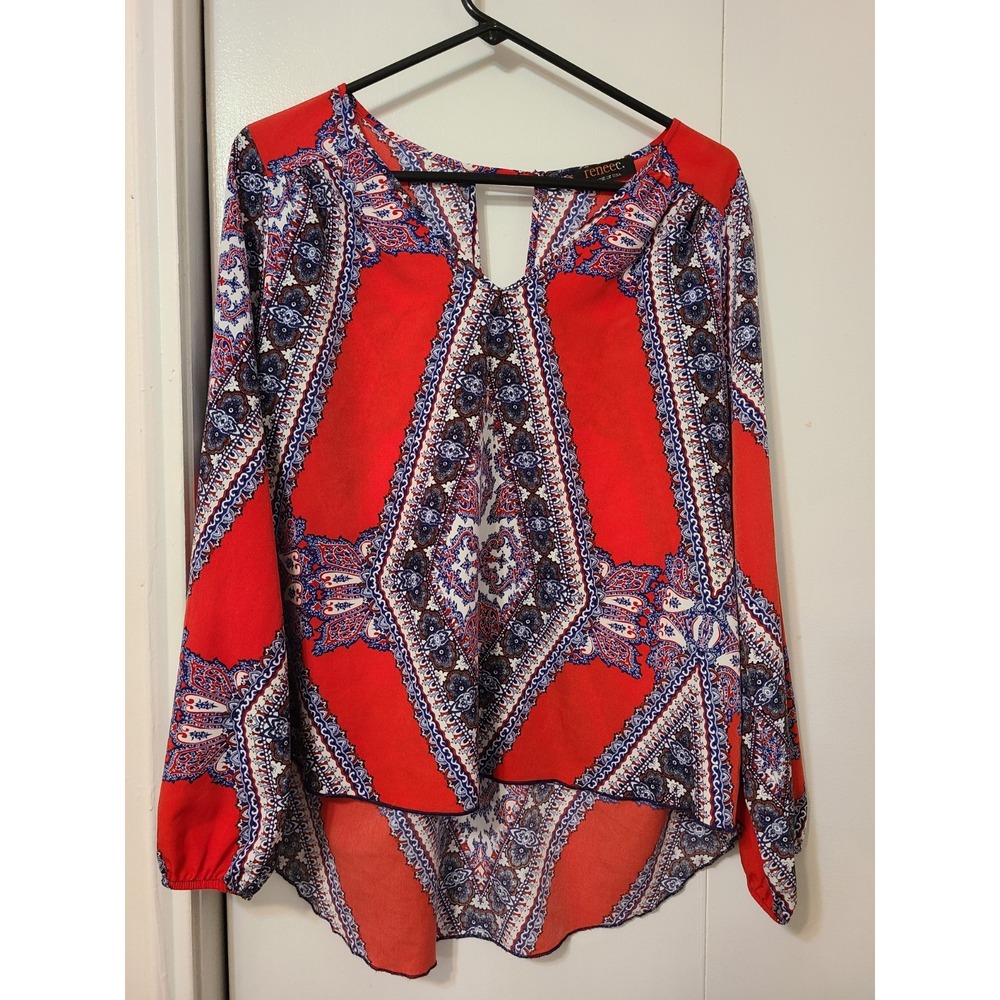 Renee C. Brand Blouse with A Red Paisley Pattern. Made In USA. Size Medium